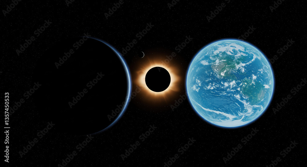 Obraz premium Solar Eclipse from Space with Earth and Moon Alignment 