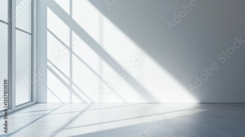 Abstract white background with white light and grey shadow : empty light interior with copy space for creative studio backdrop project.