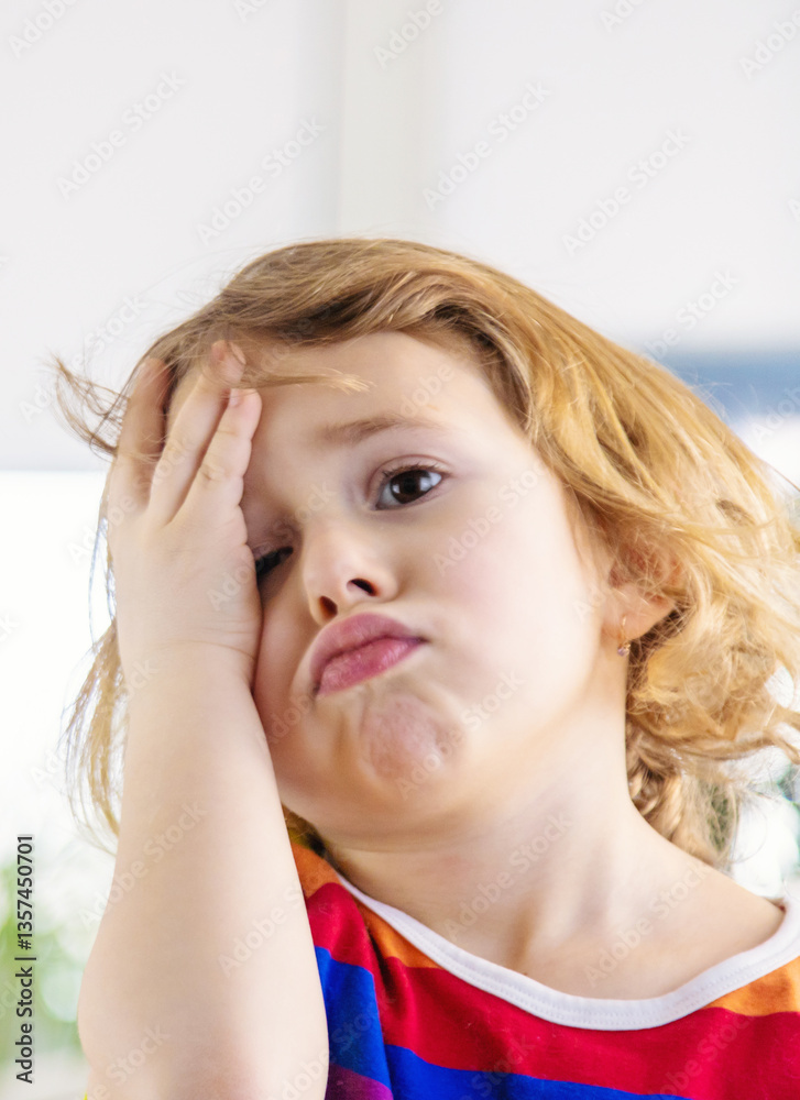 Fototapeta premium The child has a headache. Selective focus.