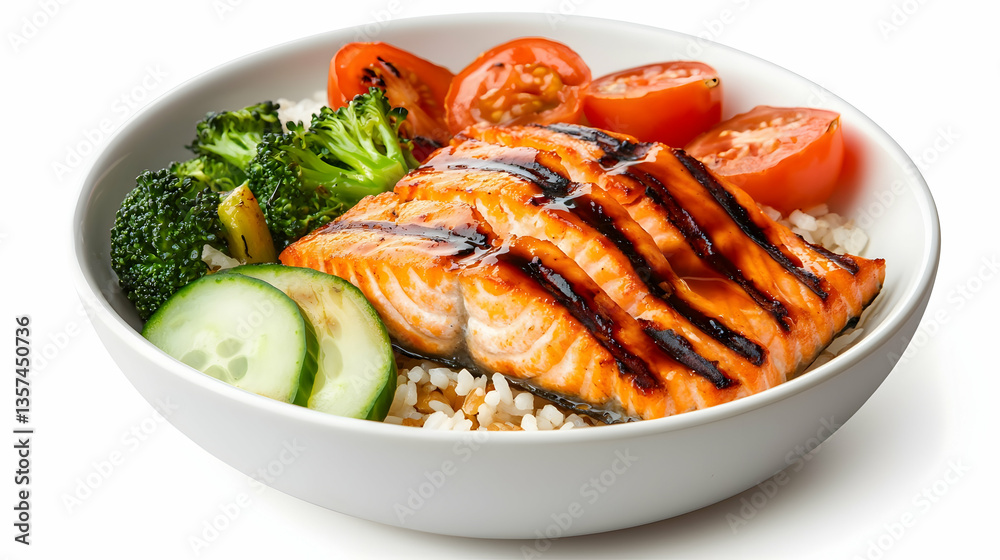 Grilled Salmon Rice Bowl with Broccoli and Tomatoes Grilled Salmon Rice Bowl with Broccoli and Tomatoes