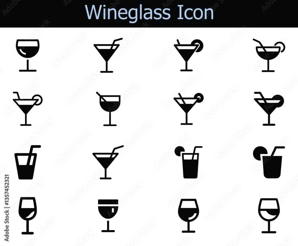 Wineglass icon big set part 2 on white background, Alcohol cocktail glass icon Wineglass icon big set part 2 on white background, Alcohol cocktail glass icon