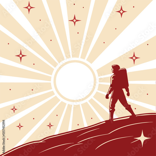 Space Explorer Under Sun and Stars