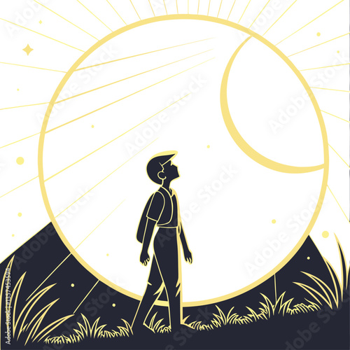 Person Looking at the Sun and Moon Illustration