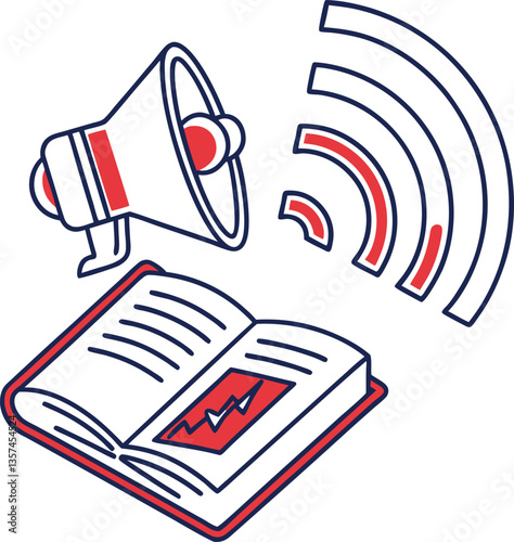 Open Book with Megaphone and Sound Waves