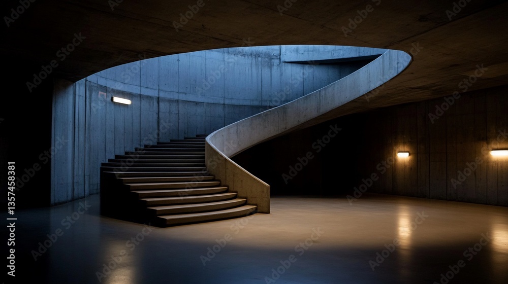 Obraz premium Concrete Spiral Staircase with Modern Architecture, and Underground Descent.