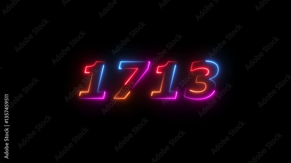 neon sign 1713 ,Four neon color Glowing neon number text background 4k video animation . 1713 title metal text on black alpha channel background neon sign 1713 ,Four neon color Glowing neon number text background 4k video animation . 1713 title metal text on black alpha channel background