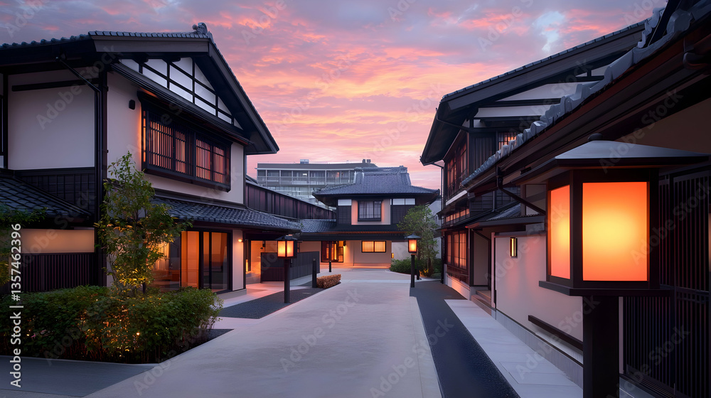 Obraz premium Traditional Japanese Houses at Twilight