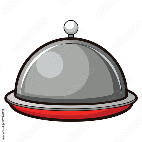 Shiny silver restaurant cloche icon on a white background