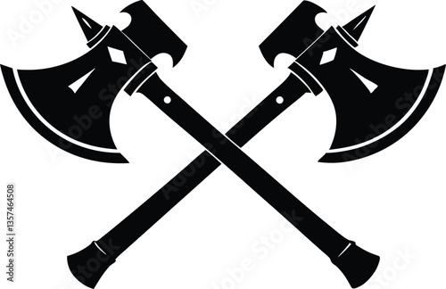 two crossed axes silhouette vector,axes clip art