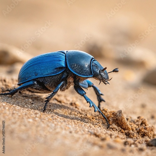 Blue Death Feigning Beetle playing dead in macro shot