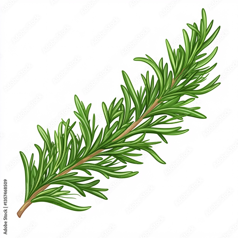 Fototapeta premium Lush Green Rosemary Sprig Showcasing Needle-Like Leaves and Freshness