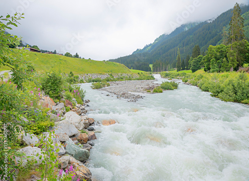 landquart river near Monbiel, Prattigau valley, switzerland photo