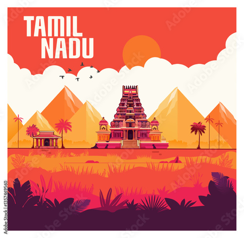 Tamilnadu temple Vector Design