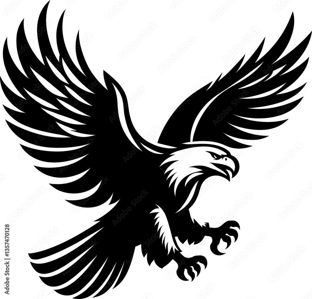 Fototapeta premium Flying eagle silhouette with outstretched wings in tribal vector design