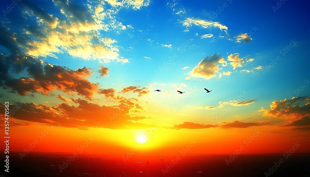 Obraz premium Sunset Sky Birdscape Cityscape.