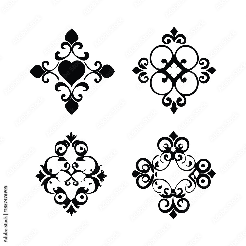 Elegant Black and White Damask Ornament Set Elegant Black and White Damask Ornament Set