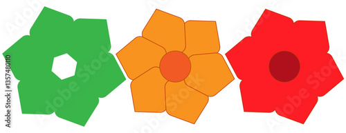 Flower icons set , 3 different color daisy flower isolated on white background. Flat lay, top view. Floral pattern, object . Daisy flower vector, Flowers in modern simple.  Vector illustrator. eps10 9
