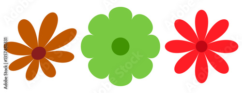 Flower icons set , 3 different color daisy flower isolated on white background. Flat lay, top view. Floral pattern, object . Daisy flower vector, Flowers in modern simple.  Vector illustrator. eps10 9