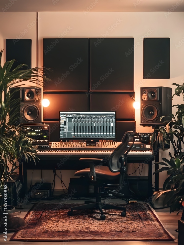 custom made wallpaper toronto digitalA minimalist home recording studio with professional music production equipment. long_title:A compact yet well-equipped home recording studio