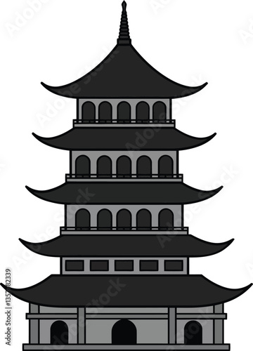 Traditional Asian pagoda structure in a minimal style with intricate details showcasing elegance and cultural significance in vector art