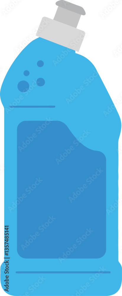 Blue plastic bottle of dishwashing liquid in minimal flat design style showcasing vibrant color and smooth shapes in vector art