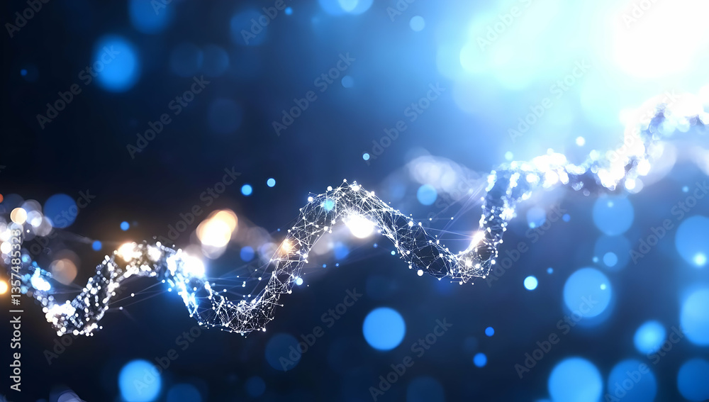 Abstract Blue and White Sparkling Dna Helix Structure on Dark Background with Bokeh Effects for Scientific and Technological Innovation Concepts Abstract Blue and White Sparkling Dna Helix Structure on Dark Background with Bokeh Effects for Scientific and Technological Innovation Concepts