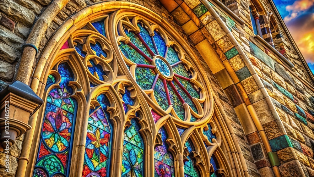 Fototapeta premium Macro Photography: Intricate Church Details, Architectural Close-Up, Religious Building Textures
