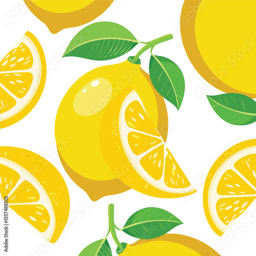 Lemon and slices deconstructed into an abstract design, blending color and form for a contemporary feel.