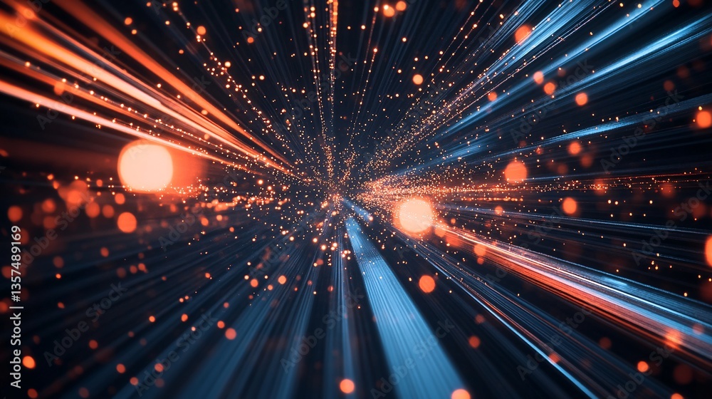 Fototapeta premium Futuristic Zoom-Blur Effect Enhancing Glowing Optical Fiber Streaks