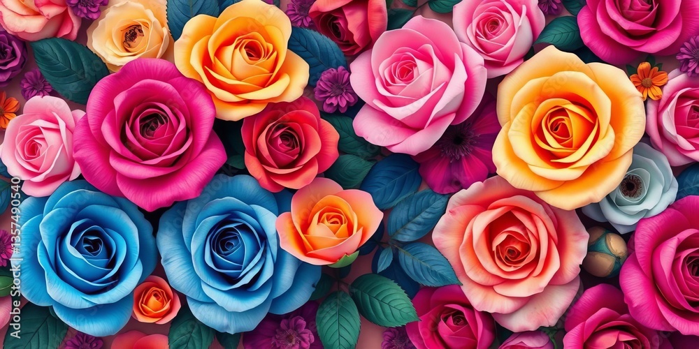 Modern seamless patchwork of abstract roses and flowers in vibrant, blended colors, bloom, painting Modern seamless patchwork of abstract roses and flowers in vibrant, blended colors, bloom, painting