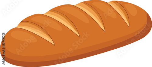 Freshly baked brown bread loaf with golden crust in flat design vector art