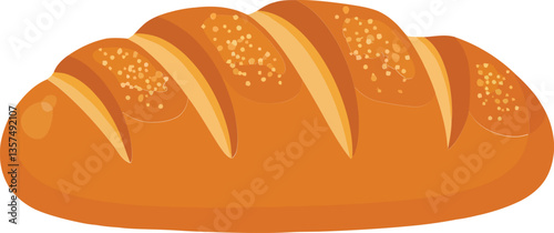 Freshly baked golden brown bread loaf with crispy crust in a flat vector art style
