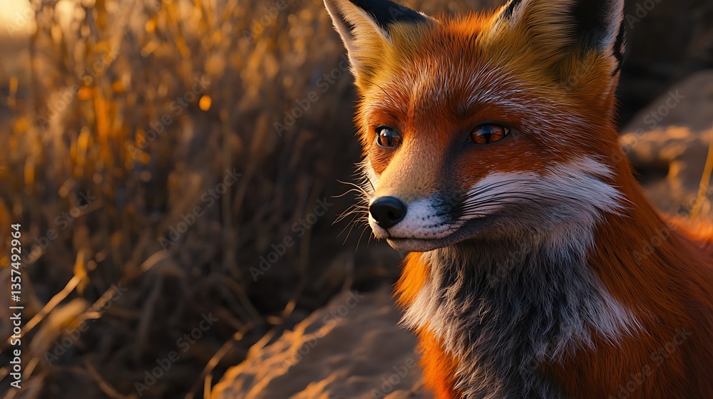 Fototapeta premium A close-up of a vibrant red fox in the wild, captured with perfect clarity,