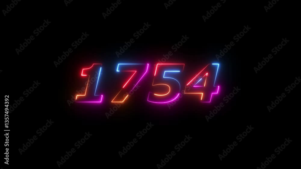 neon sign 1754,Four neon color Glowing neon number text background 4k video animation . 1754 title metal text on black alpha channel background neon sign 1754,Four neon color Glowing neon number text background 4k video animation . 1754 title metal text on black alpha channel background