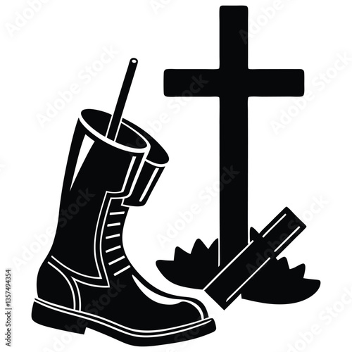  boots and a rifle standing beside a battlefield 