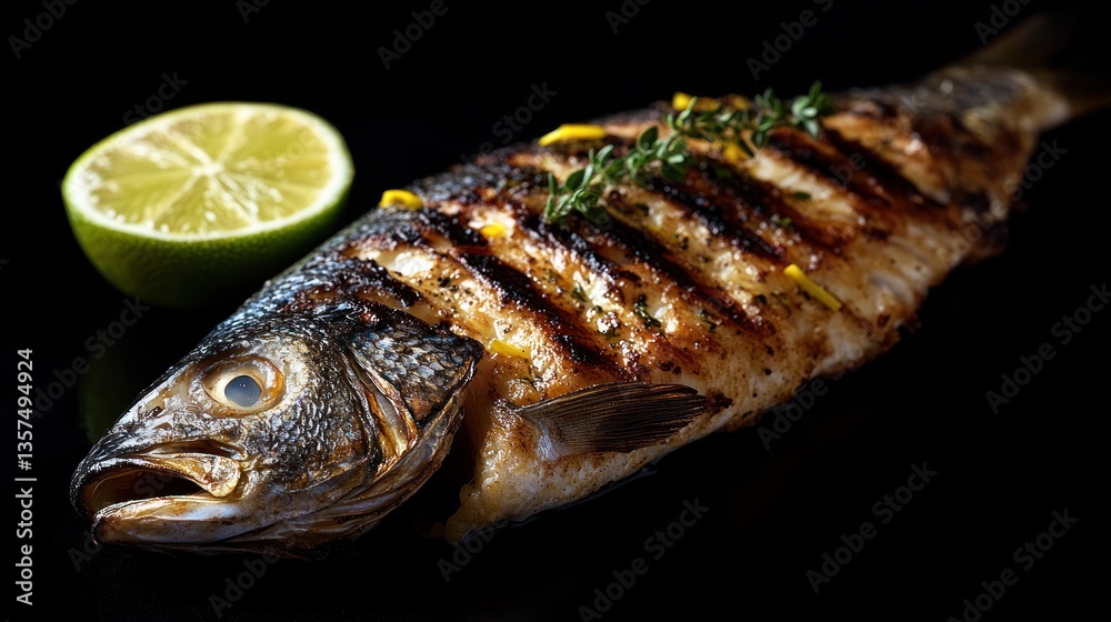 Grilled fish with lemon and herbs