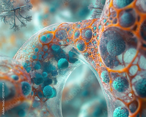 Detailed Structure of an Alveolus in Lung Anatomy: Exploring Breathing and Respiration Biology