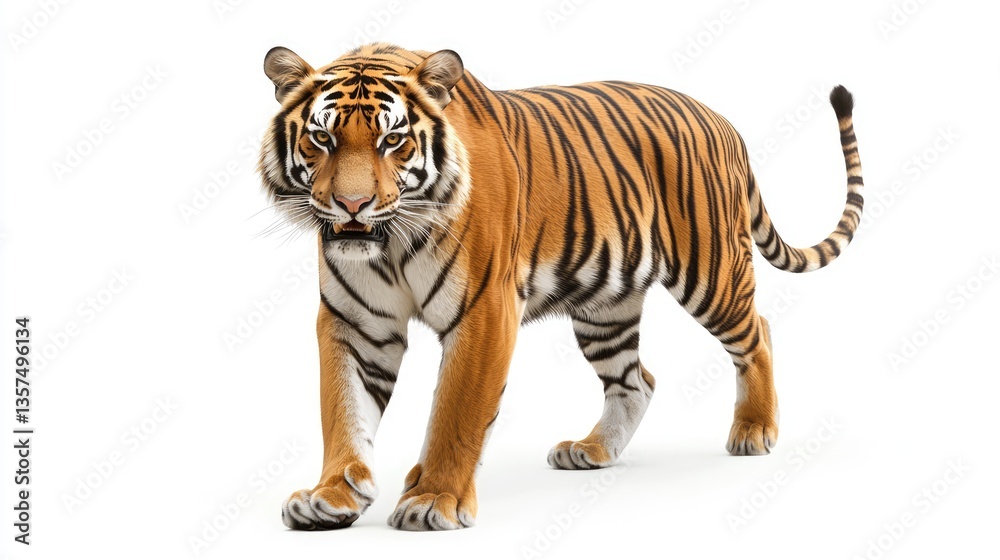 Obraz premium A Majestic Tiger Walking Isolated on White Background