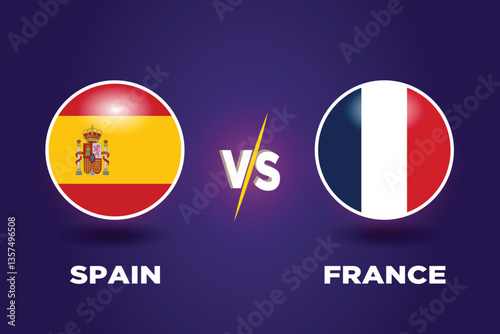 Spain vs France, Semi Final soccer match of UEFA nations league. Editable EPS file. ESP VS FRA football match.
