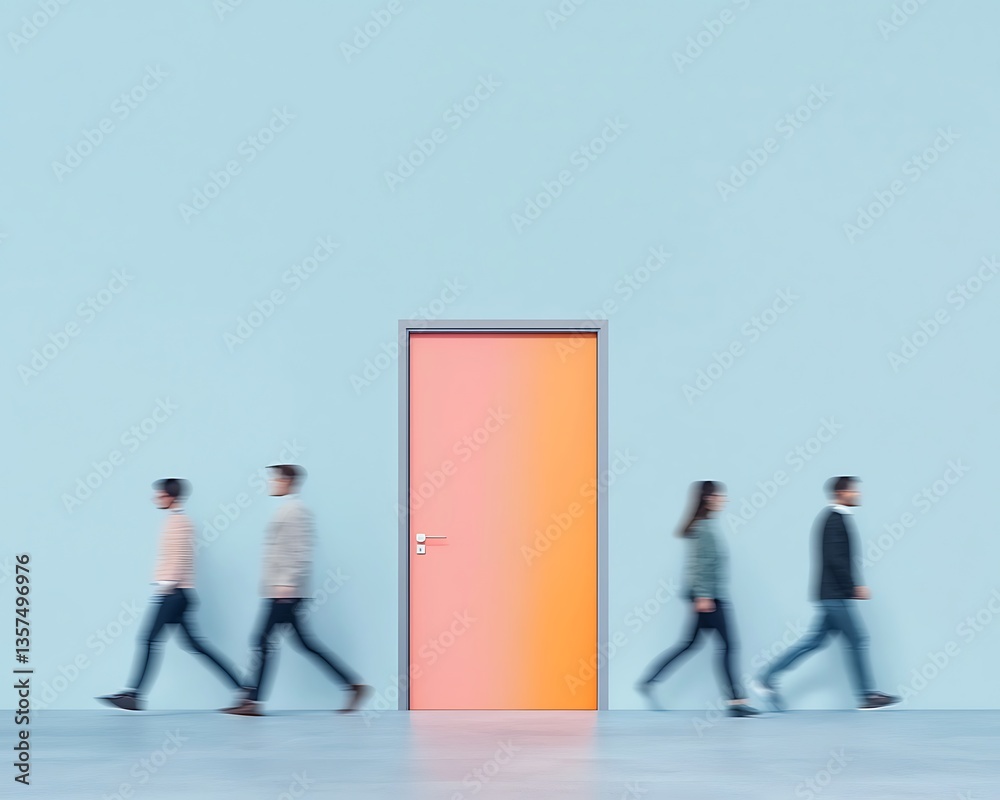 Fototapeta premium Office workers walk past door.