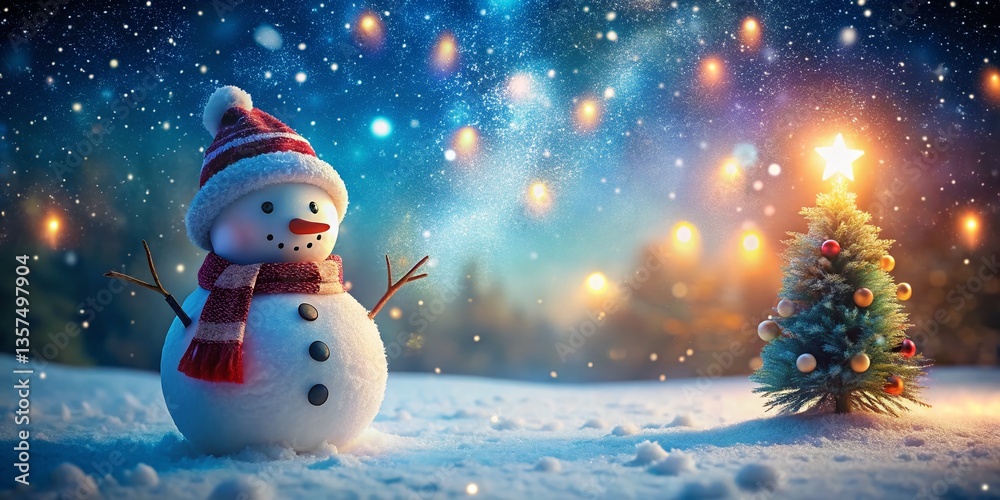 Fototapeta premium Magical Night: Free Snowman Winter Wonderland Background