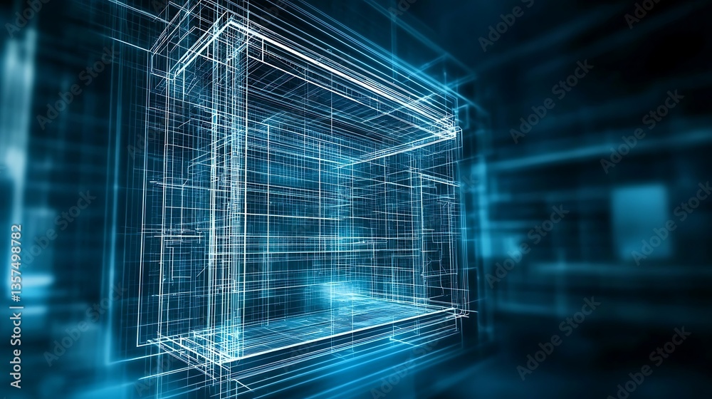 Digital Blueprint Representation of an Abstract Structure in Futuristic Technology Environment Digital Blueprint Representation of an Abstract Structure in Futuristic Technology Environment