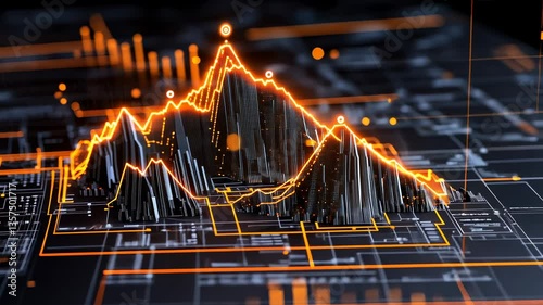 Abstract Data Visualization:  Mountainous Graph in Digital Landscape