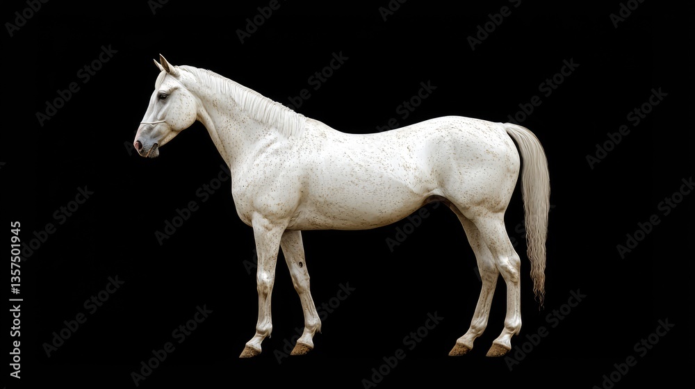 Fototapeta premium A White Horse Standing Isolated on a Black Background