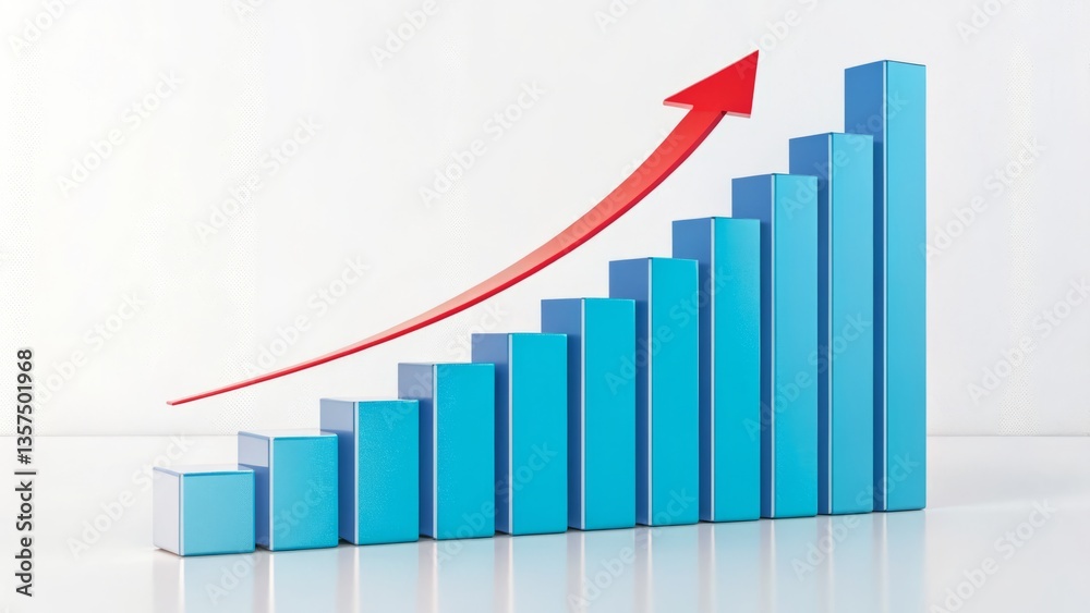A vibrant upward trajectory symbolizes consistent growth and future success, depicted with a dynamic red arrow and sleek blue bars against a clean white background. A vibrant upward trajectory symbolizes consistent growth and future success, depicted with a dynamic red arrow and sleek blue bars against a clean white background.