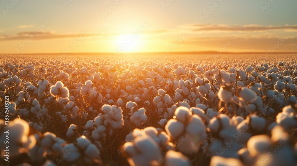 Obraz premium beautiful on cotton field on sunset