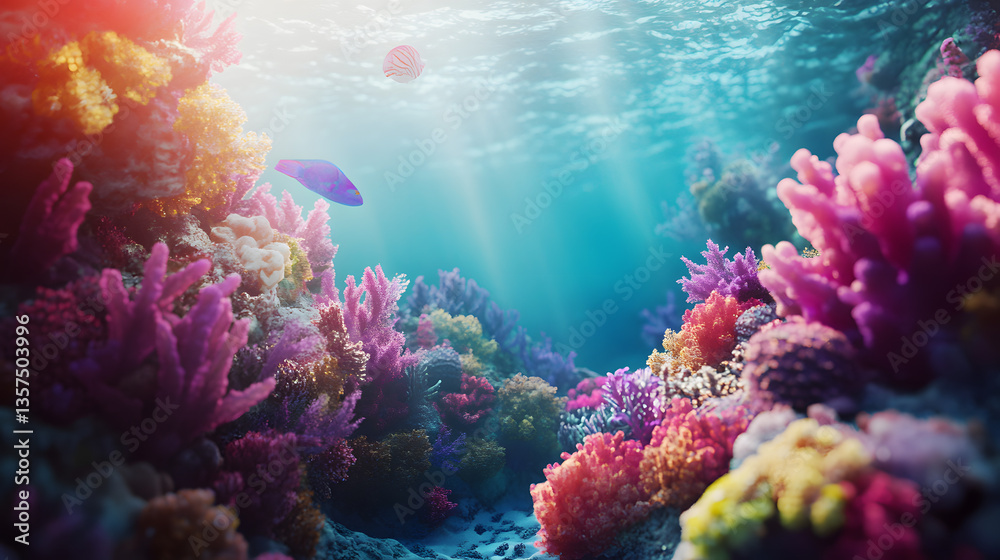 Naklejka premium Vibrant underwater coral reef action ocean background colorful nature wallpaper tranquil environment underwater viewpoint