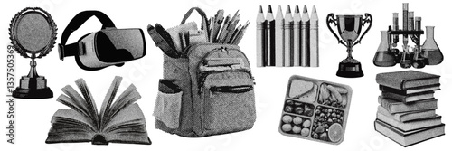 Set of school education halftone grunge vector design elements