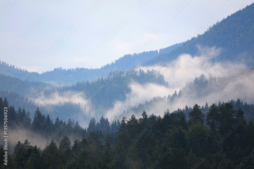 Fototapeta premium Misty weather in Gailtal Alps in Carinthia, Austria