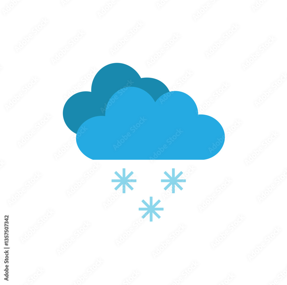 Cloud snow falls icon weather flat vector illustration isolated on white background. Cloud snow falls icon weather flat vector illustration isolated on white background.